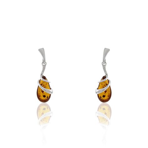 Boucles D'oreilles Pendantes Argent Blanc Melusine Ambre - Boucles d'oreilles fantaisie Femme | Histoire d’Or