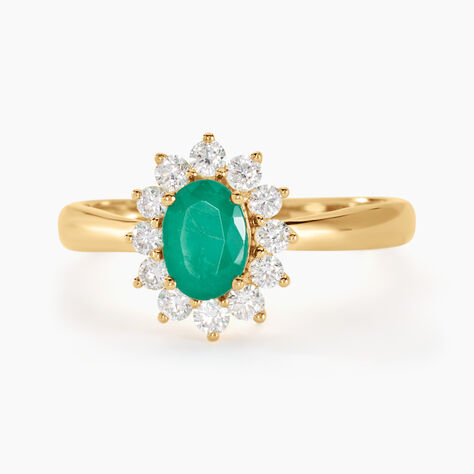 Bague Or Jaune Emeraude Diamants - Bagues solitaires Femme | Histoire d’Or