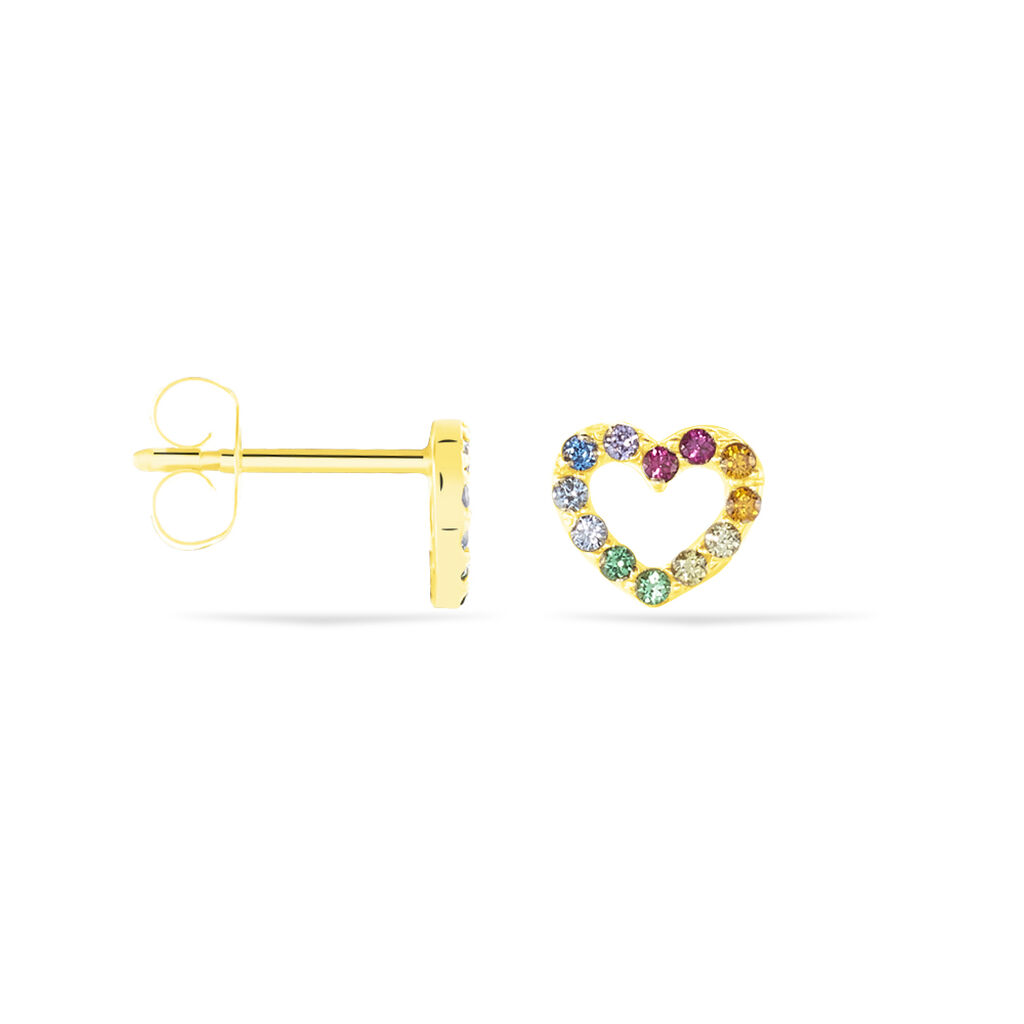 Boucles D'oreilles Or Jaune Ernesta Cœur Oxydes - Clous d'oreilles Femme | Histoire d’Or