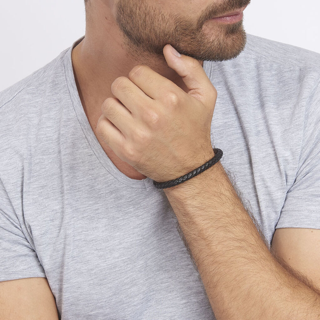Bracelet Angelo Acier Blanc - Bracelets Cuir Homme | Histoire d&rsquo;Or