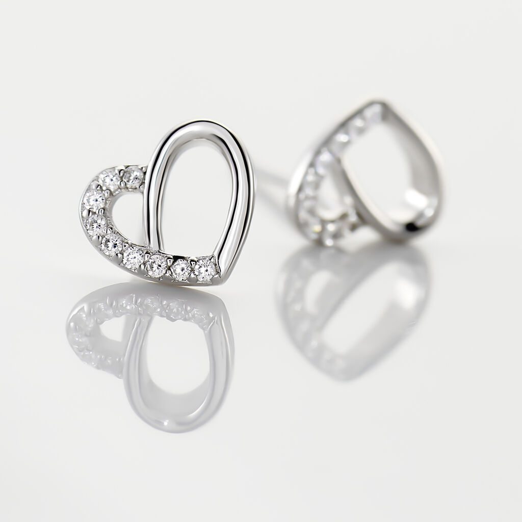 Boucles D'oreilles Puces Dorthea Argent Blanc Oxyde De Zirconium - Boucles d'oreilles empierr&eacute;es Femme | Histoire d&rsquo;Or