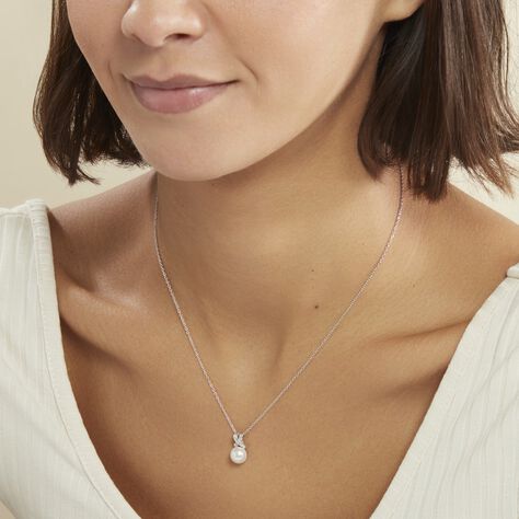 Collier Sathine Argent Blanc Perle De Culture Et Oxyde De Zirconium - Colliers fantaisie Femme | Histoire d’Or