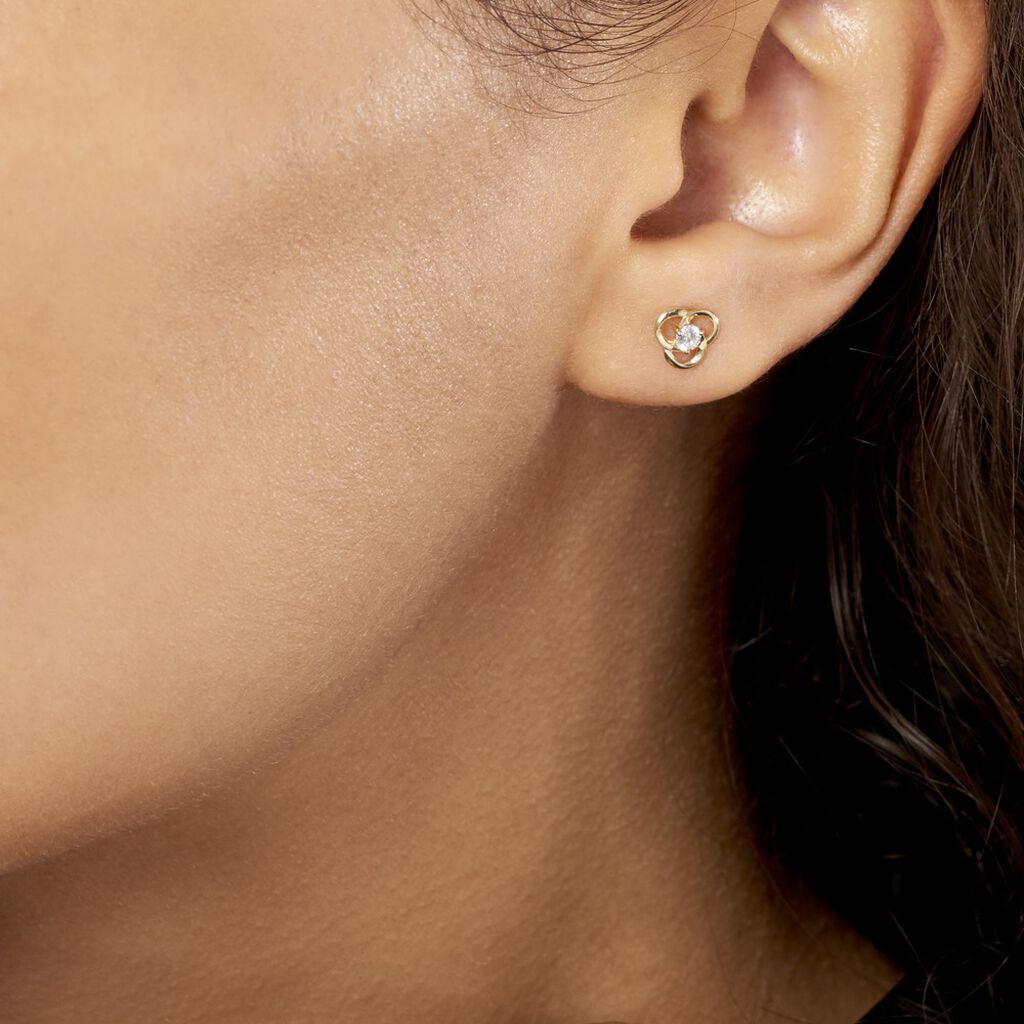 Boucles D'oreilles Puces Eleanor Fleur Or Jaune Oxyde De Zirconium - Clous d'oreilles Femme | Histoire d’Or