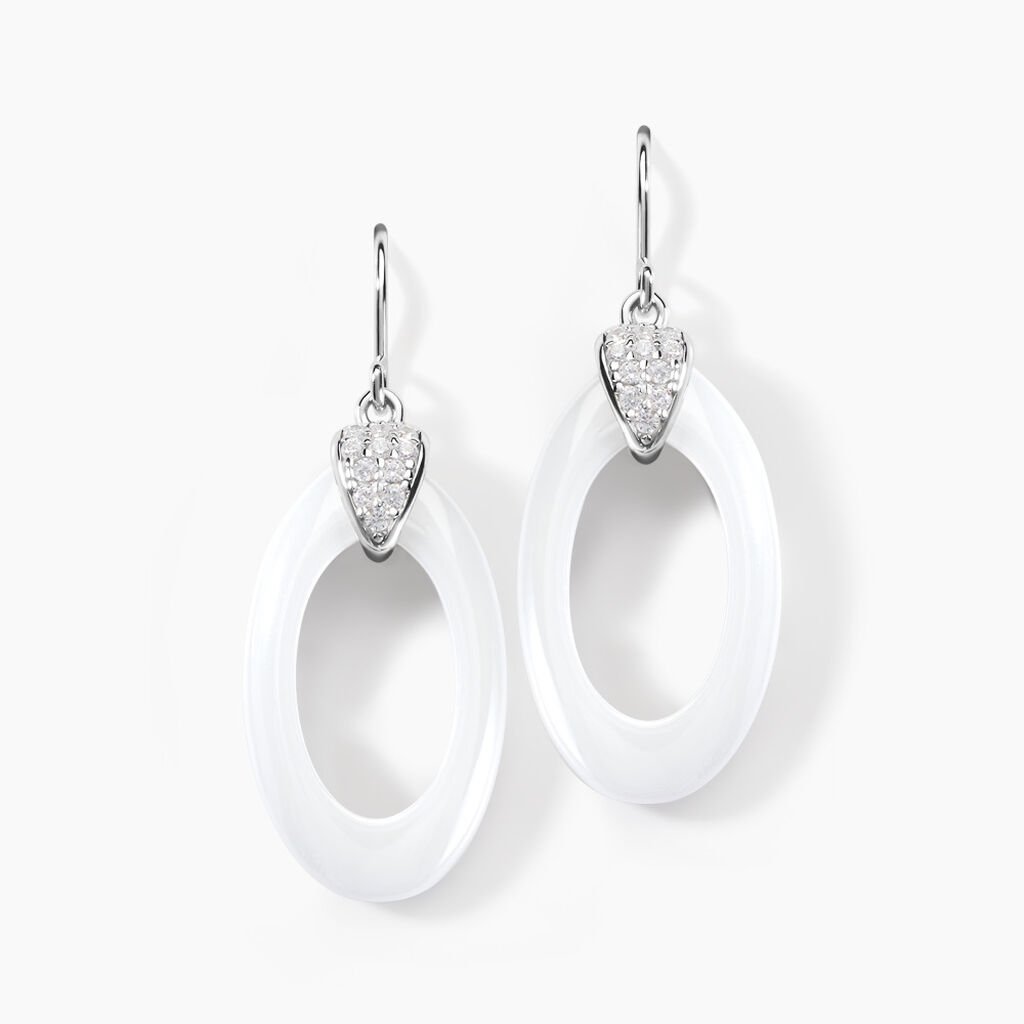 Boucles D'oreilles Pendantes Peer Argent Blanc Oxyde De Zirconium - Boucles d'oreilles fantaisie Femme | Histoire d’Or