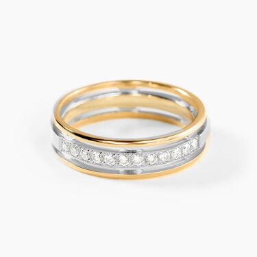 Alliance Serti Grains Ajoures Or Bicolore Diamant