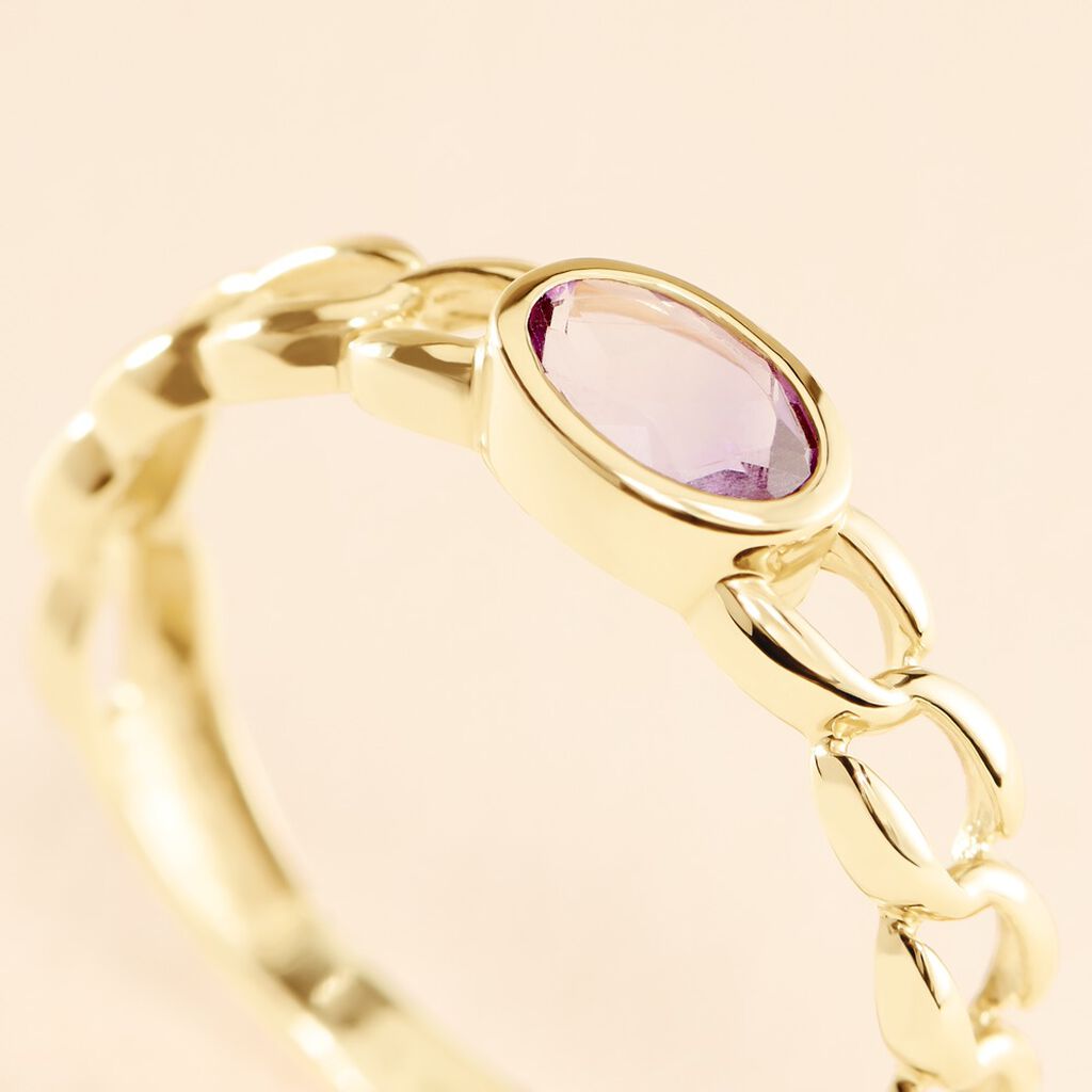 Bague Chain Or Jaune Am&eacute;thyste - Bagues solitaires Femme | Histoire d&rsquo;Or