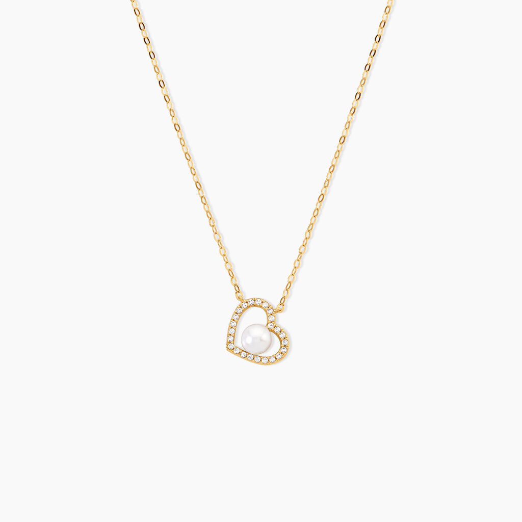 Collier Cagiris Argent Dor&eacute; A L'Or 750/1000 Oxyde De Zirconium Perle De Culture - F&ecirc;te des m&egrave;res Femme | Histoire d&rsquo;Or