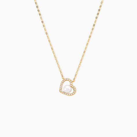 Collier Cagiris Argent Dor&eacute; A L'Or 750/1000 Oxyde De Zirconium Perle De Culture - F&ecirc;te des m&egrave;res Femme | Histoire d&rsquo;Or