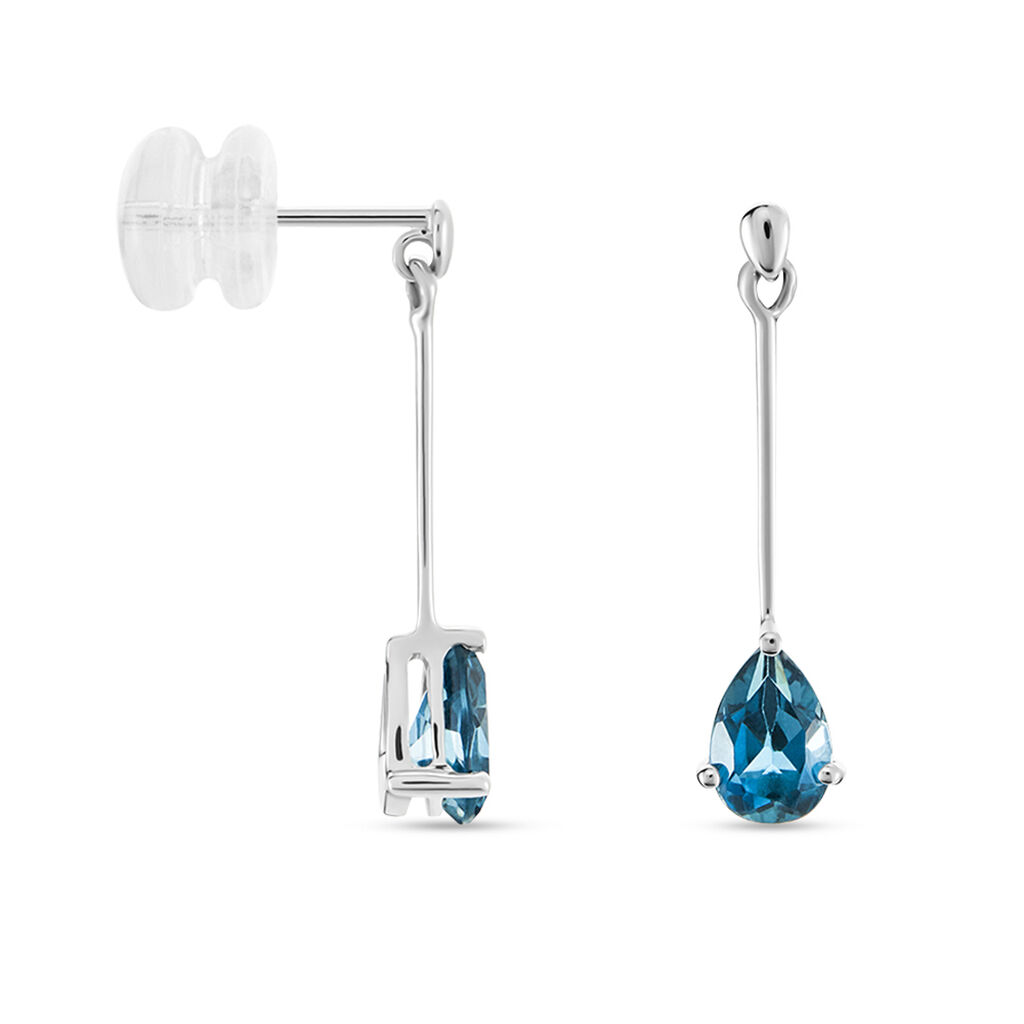 Boucles D'oreilles Pendantes Goutte Or Blanc Topaze Bleu London - Boucles d'oreilles pendantes Femme | Histoire d’Or