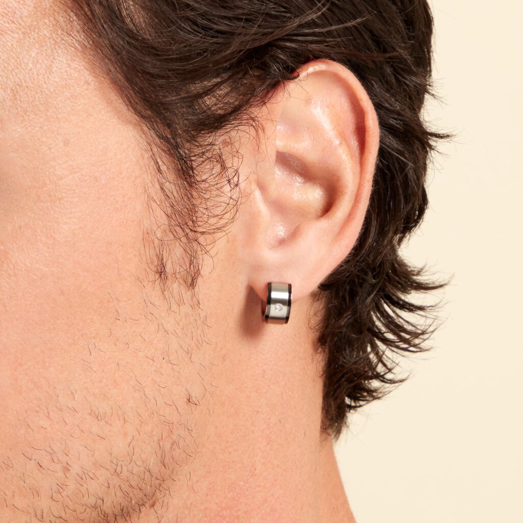 Créoles Jourdan Ios Acier Blanc Oxyde De Zirconium - Boucles d'oreilles créoles Homme | Histoire d’Or