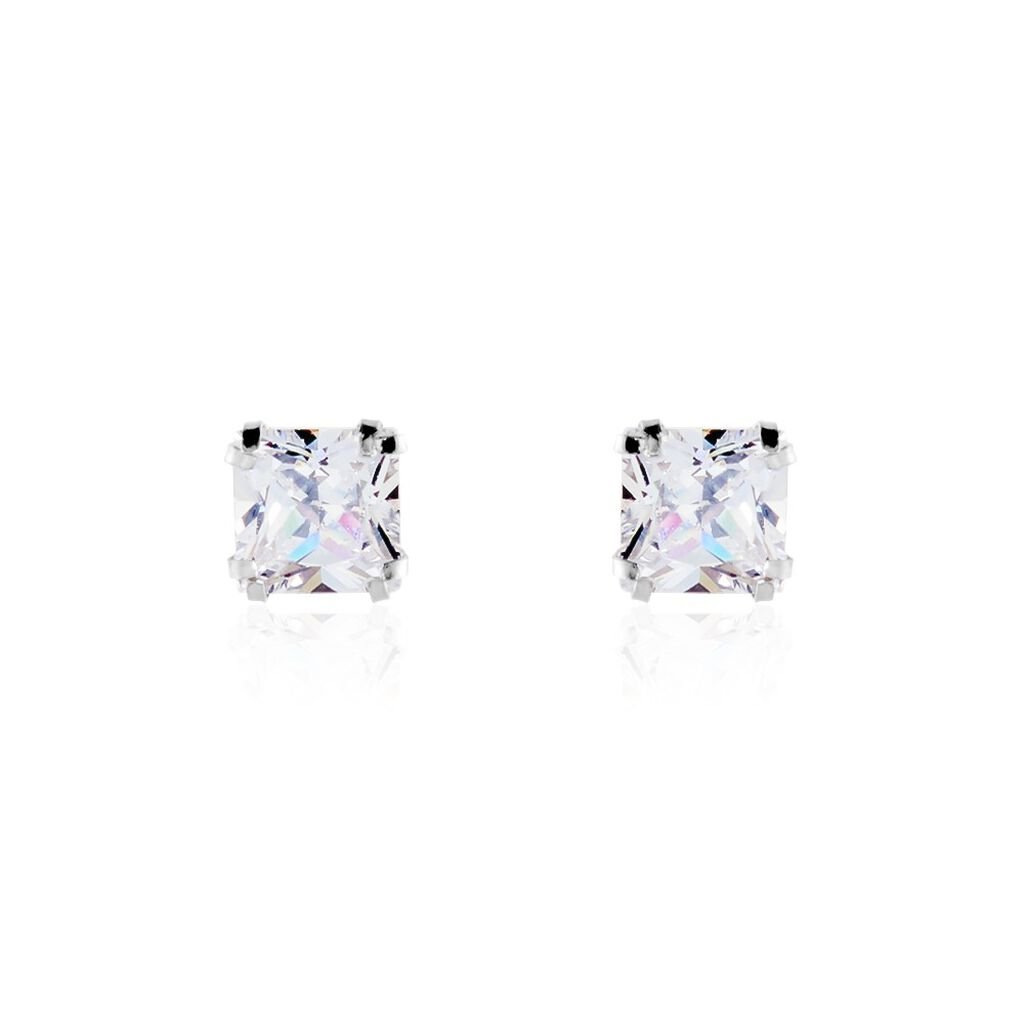 Boucles D'oreilles Puces Or Blanc Doreen Oxydes De Zirconium - Clous d'oreilles Famille | Histoire d’Or
