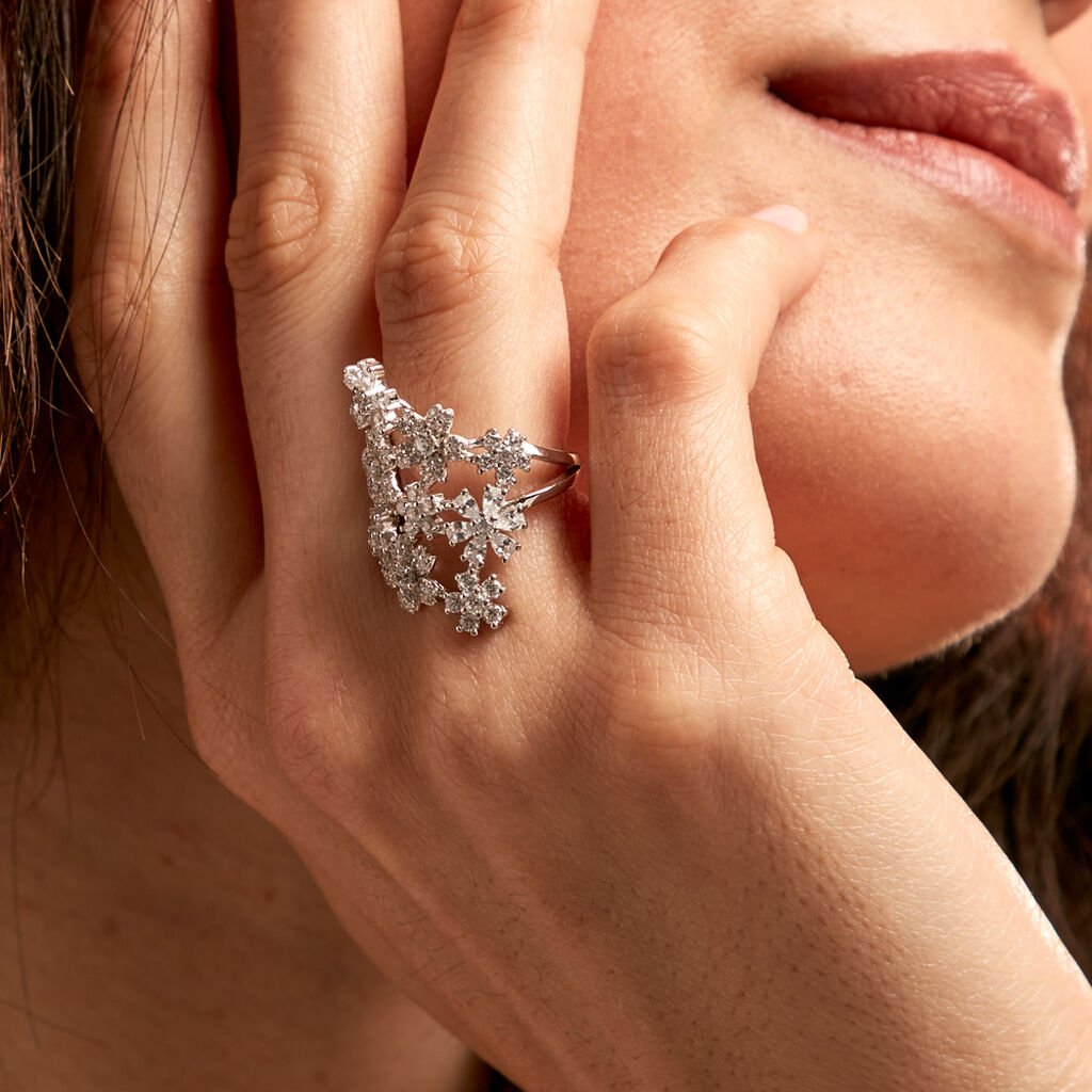 Bague Midnight Flower Argent Blanc Oxyde De Zirconium - Bagues avec pierre Femme | Histoire d’Or