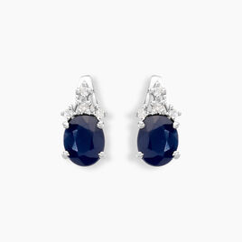 Boucles D'oreilles Puces Or Blanc Marie Saphirs Diamants - Clous d'oreilles Femme | Histoire d’Or