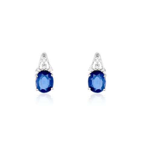 Boucles D'oreilles Puces Or Blanc Marie Saphirs Diamants - Clous d'oreilles Femme | Histoire d’Or