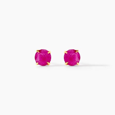 Boucles D'oreilles Puces Elea Serti Griffe Or Jaune Rubis - Clous d'oreilles Femme | Histoire d’Or