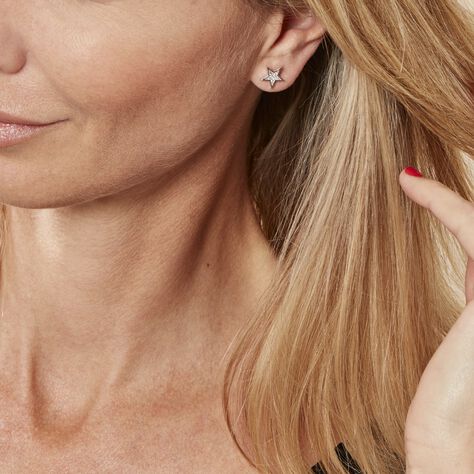 Boucles D'oreilles Puces Argent Blanc Katou Oxydes De Zirconium - Boucles d'oreilles fantaisie Femme | Histoire d’Or