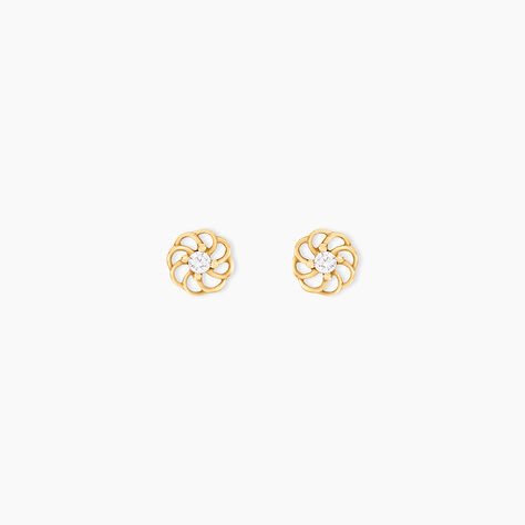Boucles D'oreilles Puces Eleanor Fleur Or Jaune Oxyde De Zirconium - Clous d'oreilles Famille | Histoire d&rsquo;Or