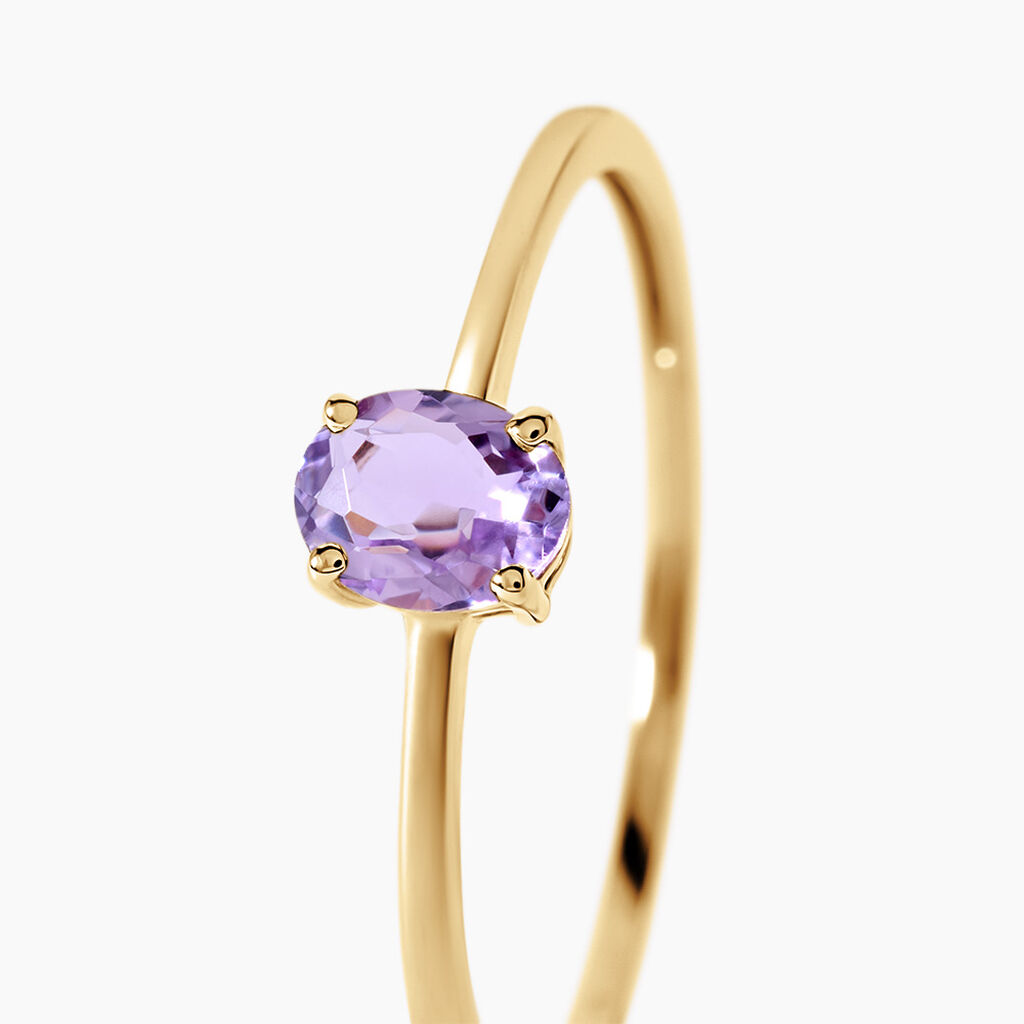 Bague Valentino Argent Dor&eacute; A L'Or 750/1000 Am&eacute;thyste - Bagues solitaires Femme | Histoire d&rsquo;Or