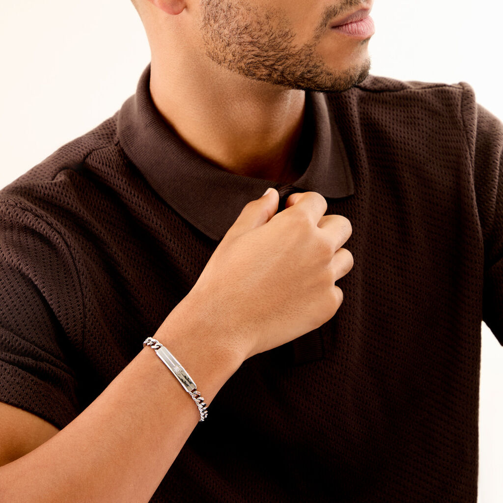 Bracelet Identit&eacute;e Hugo Acier Blanc Oxyde De Zirconium - Gourmettes Femme | Histoire d&rsquo;Or
