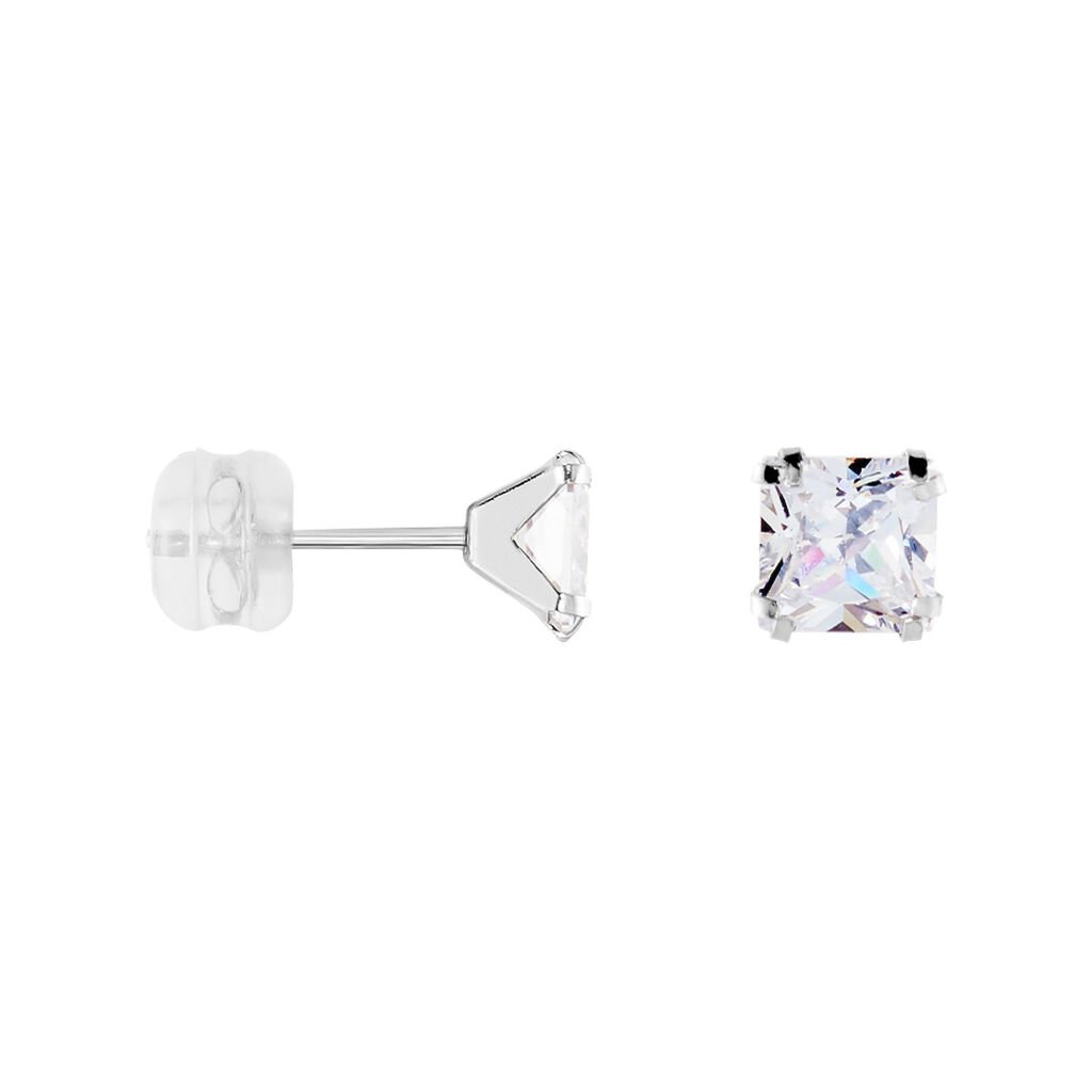 Boucles D'oreilles Puces Or Blanc Doreen Oxydes De Zirconium - Clous d'oreilles Famille | Histoire d’Or