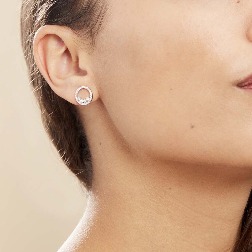 Boucles D'oreilles Puces Argent Blanc Ursine Oxydes De Zirconium - Boucles d'oreilles fantaisie Femme | Histoire d’Or