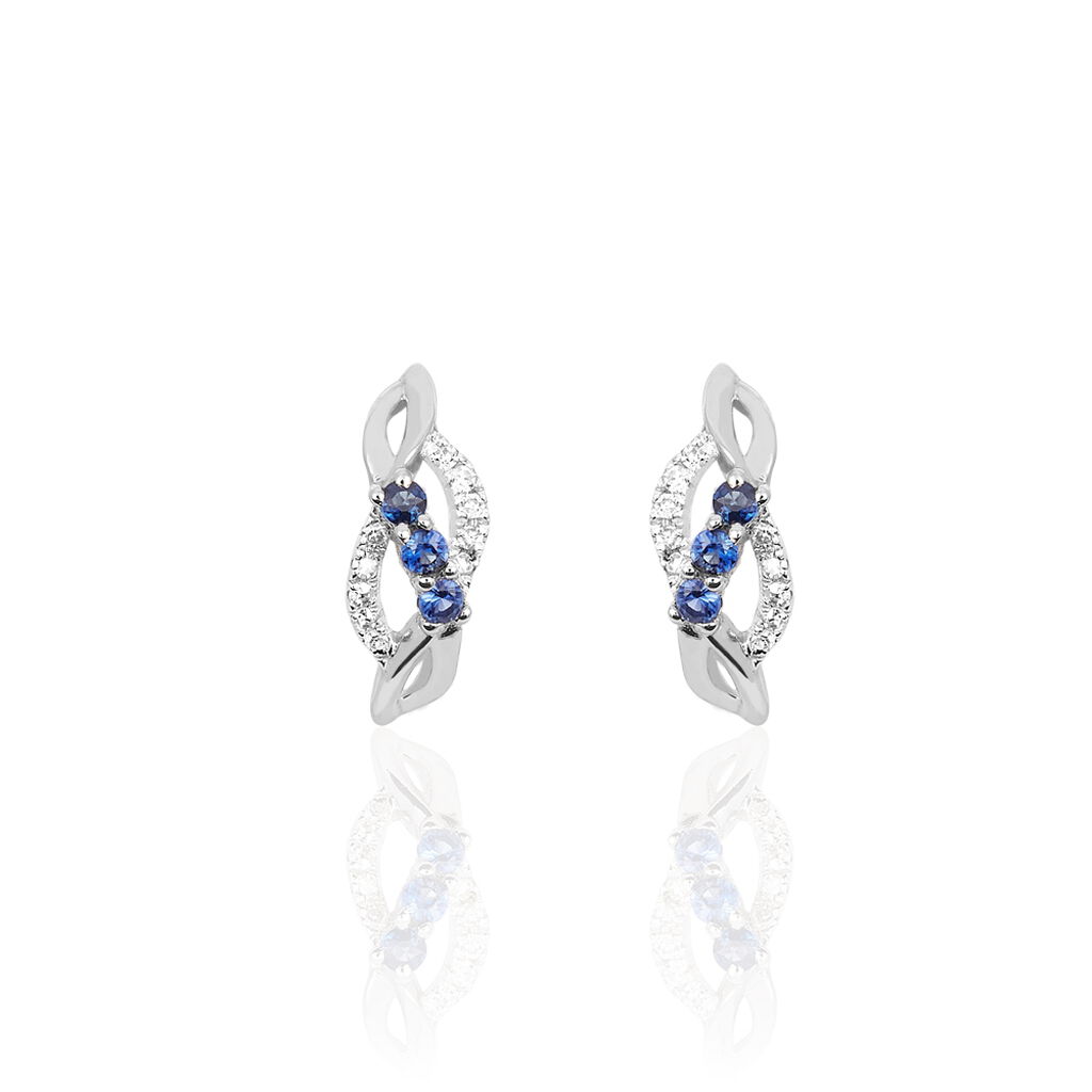 Boucles D'oreilles Puces Rosalyne Or Blanc Saphir Et Diamant - Clous d'oreilles Femme | Histoire d’Or