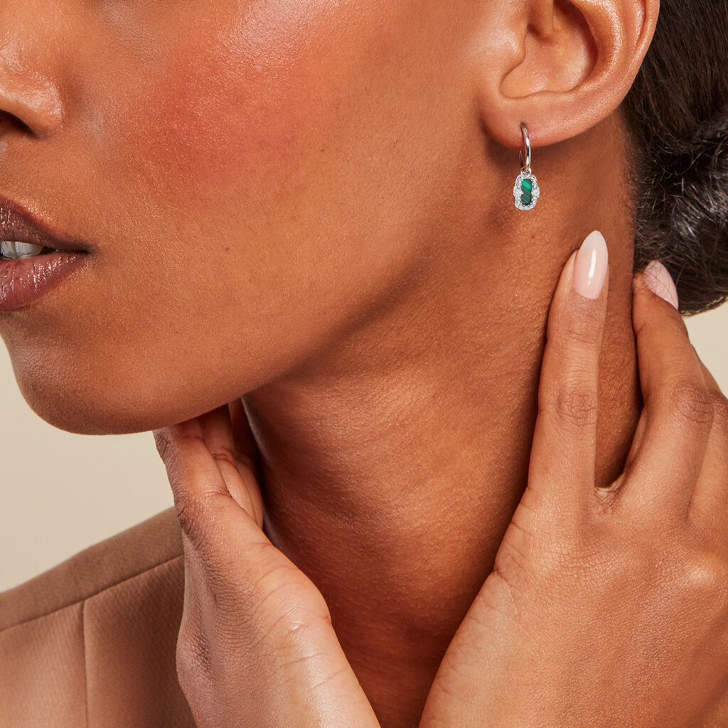 Créoles Serafine Argent Blanc Malachite Oxyde De Zirconium - Boucles d'oreilles créoles Femme | Histoire d’Or