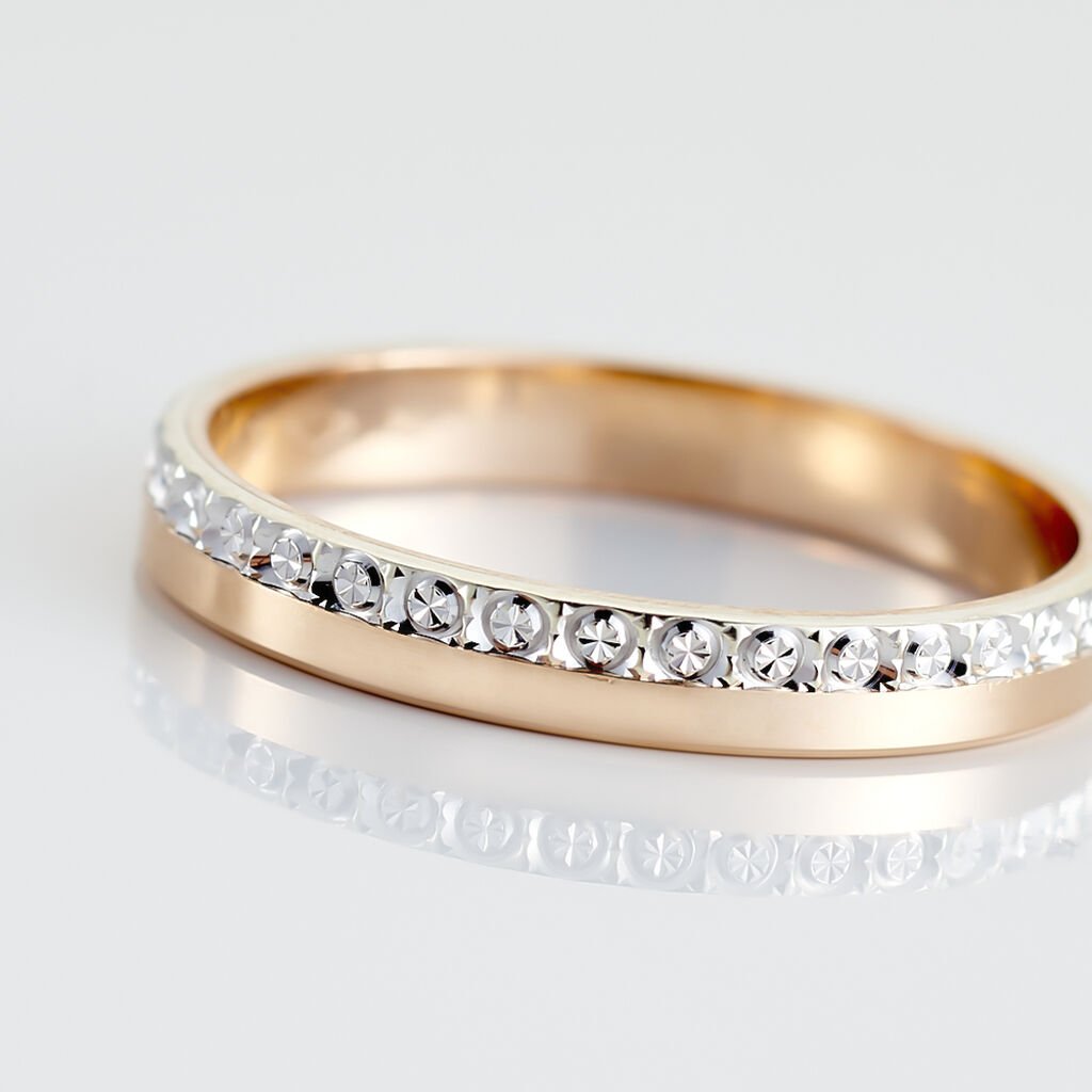 Alliance Fantaisie Diamantee Ruban Plat Or Bicolore - Alliances Famille | Histoire d’Or