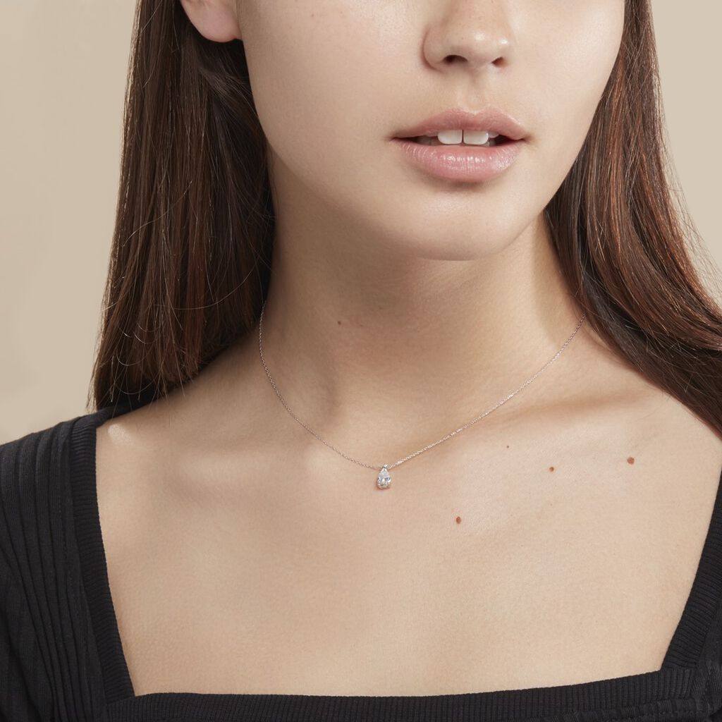 Collier Enis Or Blanc Oxyde De Zirconium Et Olivine - Colliers Femme | Histoire d’Or