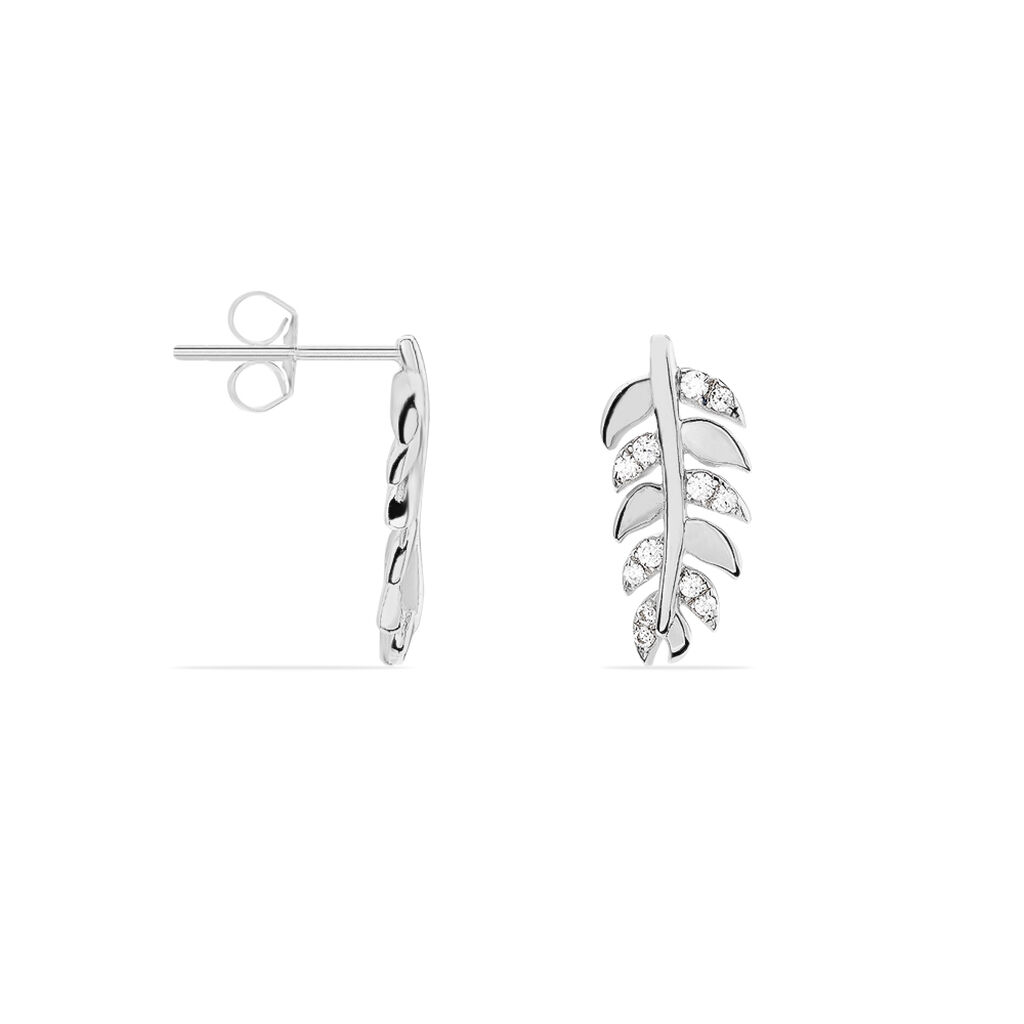 Boucles D'oreilles Puces Jade Argent Blanc Oxyde De Zirconium - Boucles d'oreilles fantaisie Femme | Histoire d’Or