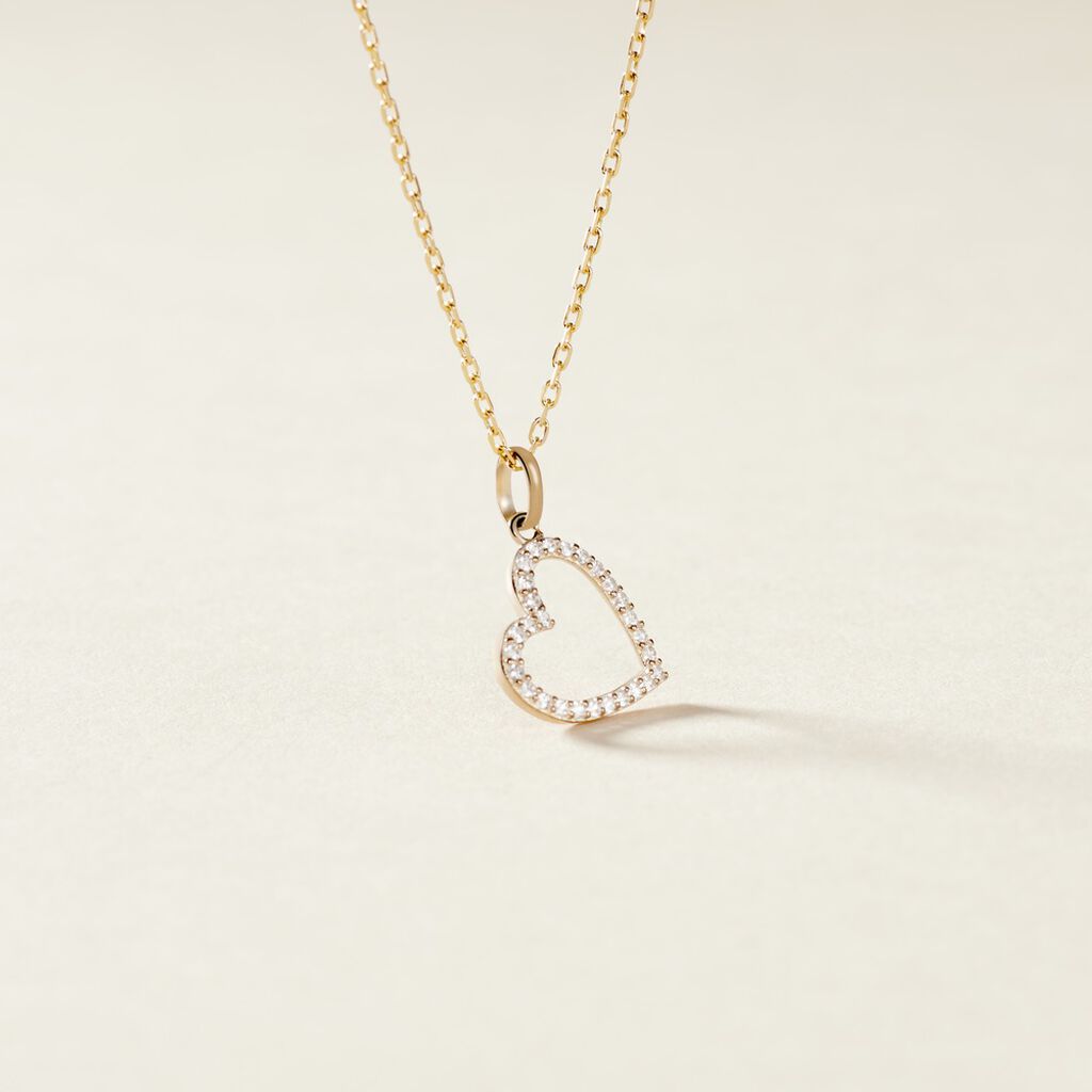 Pendentif Coeur Penche Or Jaune Oxyde De Zirconium - Pendentifs Famille | Histoire d’Or