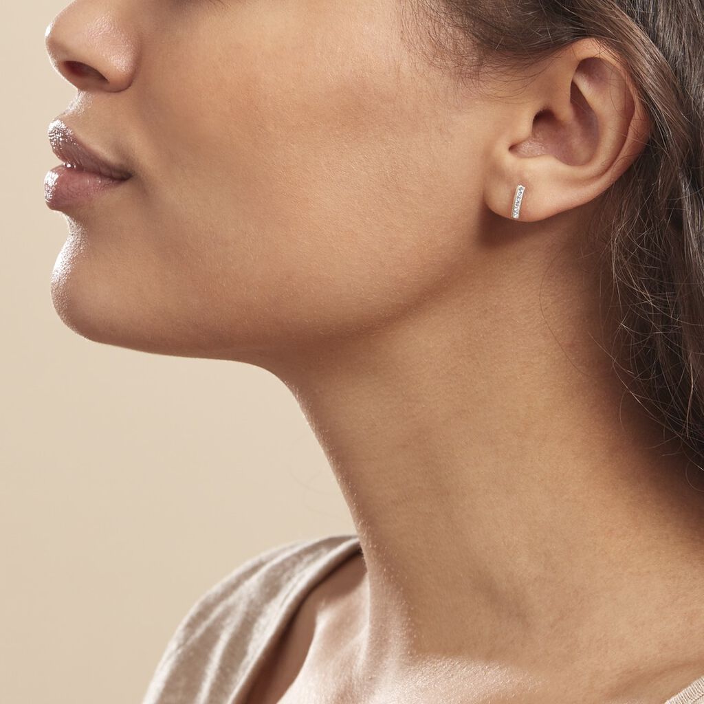 Boucles D'oreilles Puces Youssa Barrettes Or Jaune Strass - Clous d'oreilles Femme | Histoire d’Or