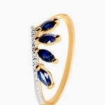 Bague Navette Or Jaune Saphir Diamant - Bagues avec pierre Femme | Histoire d&rsquo;Or