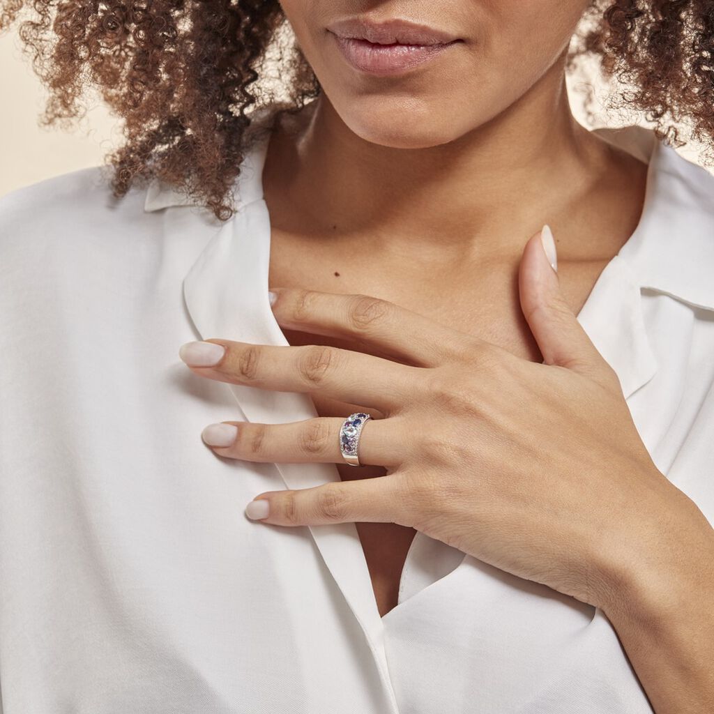 Bague Multicolore Or Blanc Topaze Et Amethyste Et Saphir - Bagues avec pierre Femme | Histoire d’Or