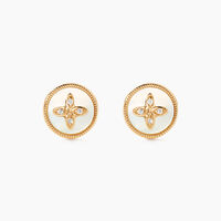 Boucles D'oreilles Puces Talisman Or Jaune Nacre Diamant