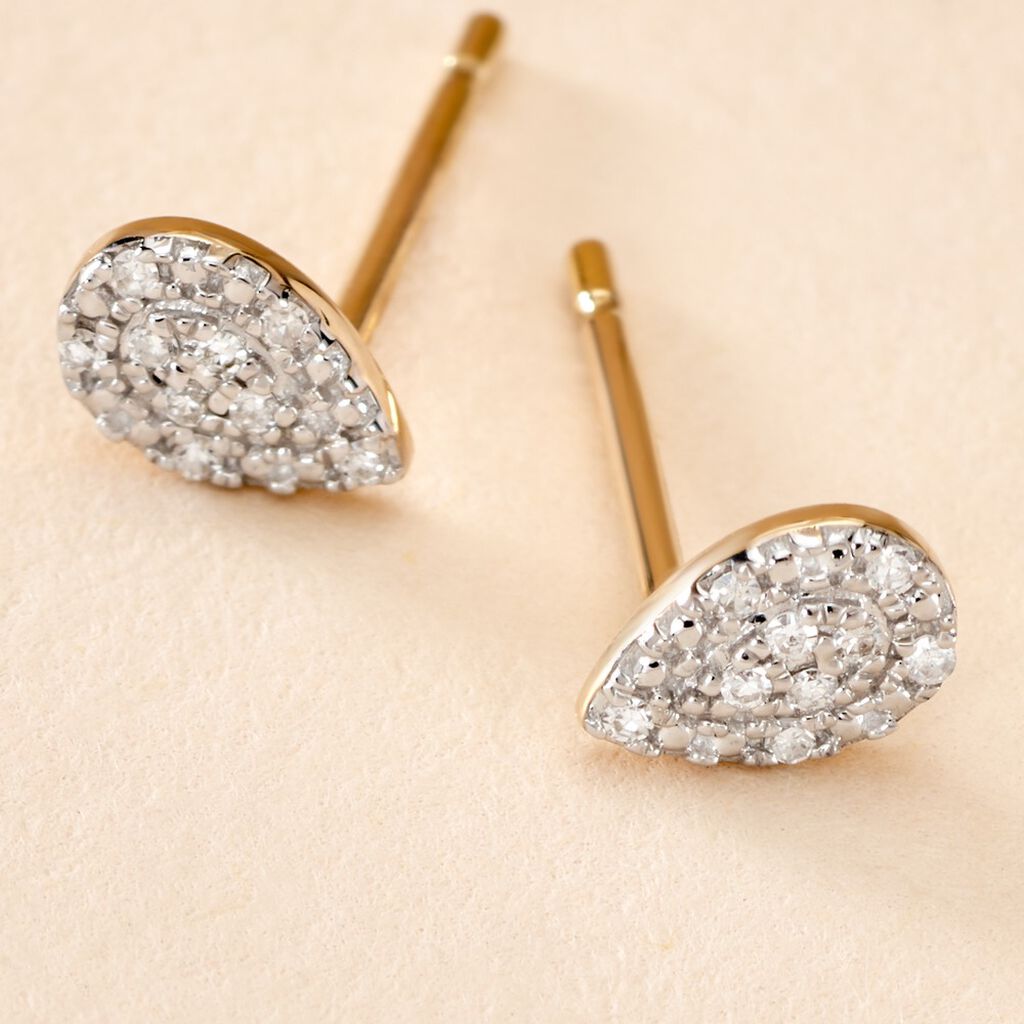 Boucles D'oreilles Puces Pear C Or Jaune Diamant - Clous d'oreilles Femme | Histoire d’Or