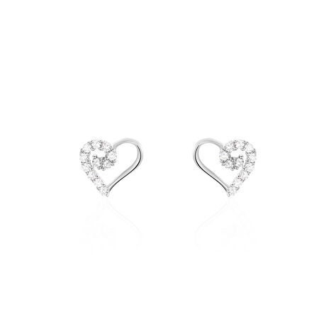 Boucles D'oreilles Puces Daria Cœur Or Blanc Oxyde De Zirconium - Clous d'oreilles Femme | Histoire d’Or