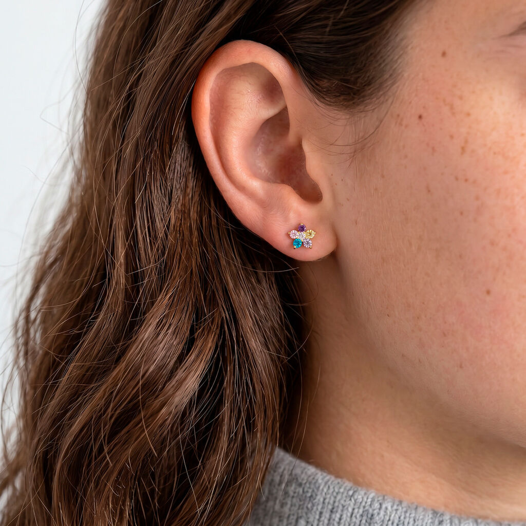Boucles D'Oreilles Puces Elvina Or Jaune Oxyde De Zirconium - Clous d'oreilles Enfant | Histoire d&rsquo;Or