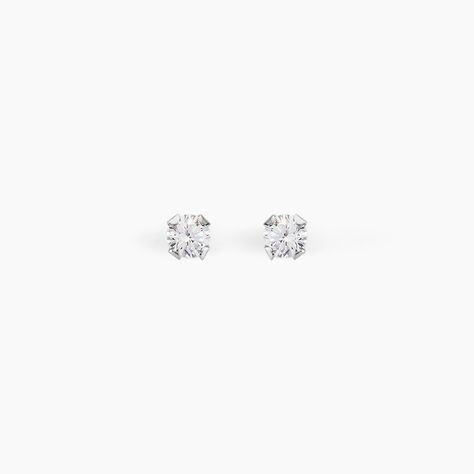 Boucles D'oreilles Puces Eddie Or Blanc Oxyde De Zirconium - Clous d'oreilles Femme | Histoire d’Or