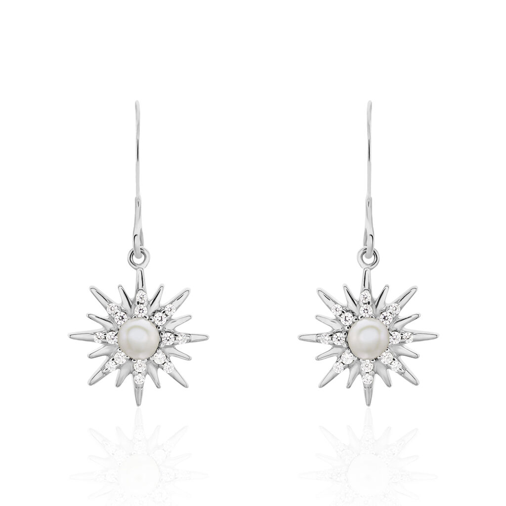 Boucles D'oreilles Pendantes Blanca Argent Blanc Perle De Culture - Boucles d'oreilles fantaisie Femme | Histoire d’Or