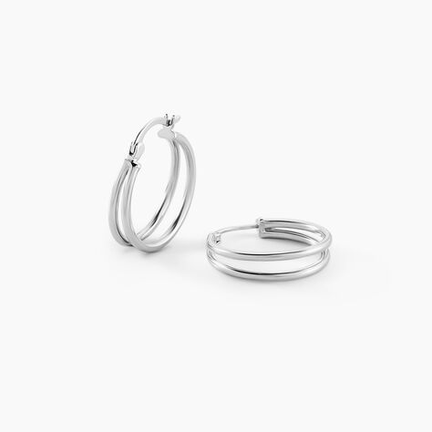 Cr&eacute;oles Double Argent Blanc - Boucles d'oreilles cr&eacute;oles Femme | Histoire d&rsquo;Or