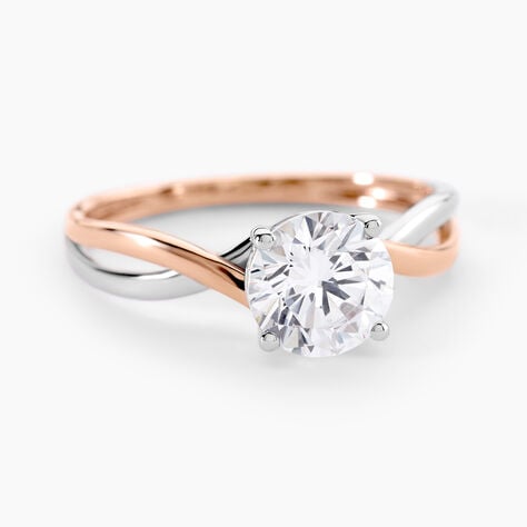Bague Solitaire Micheline Or Bicolore Oxyde De Zirconium - Bagues de fian&ccedil;ailles ronde Femme | Histoire d&rsquo;Or