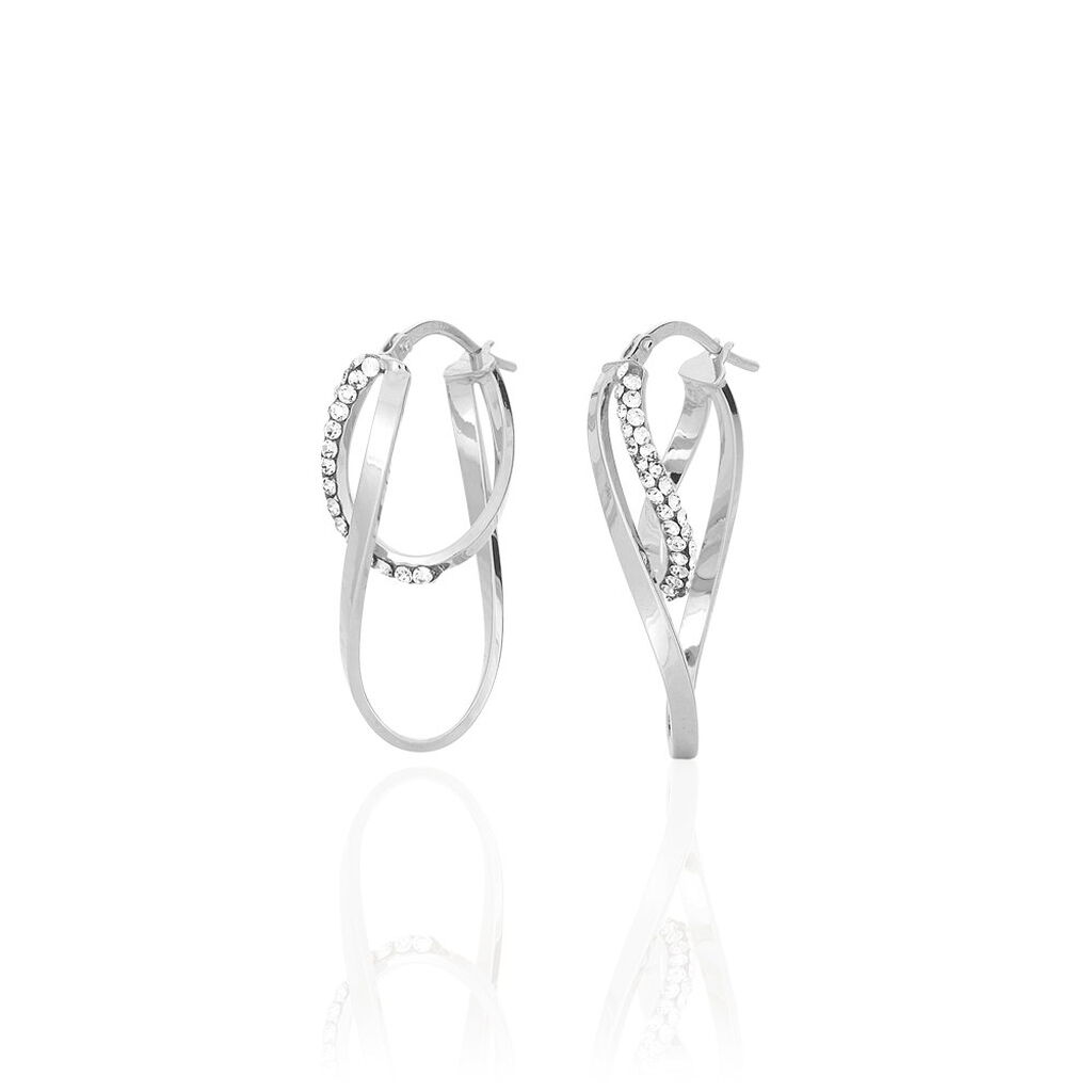 Créoles Luna Or Blanc Strass - Boucles d'oreilles créoles Femme | Histoire d’Or