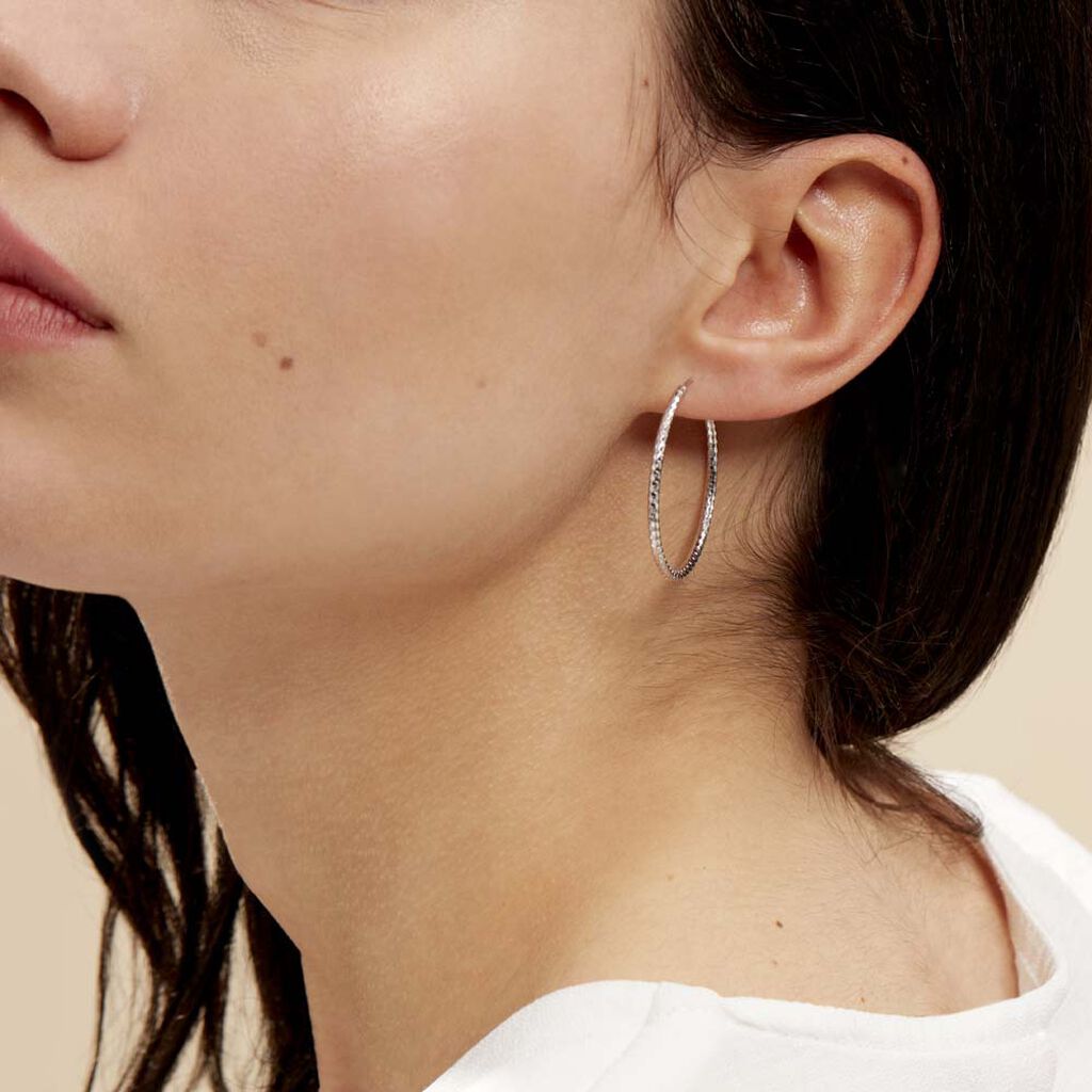 Créoles Argent Blanc Agathe - Boucles d'oreilles créoles Femme | Histoire d’Or