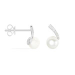 Boucles D'oreilles Puces Angel Or Blanc Perle De Culture Et Diamant - Clous d'oreilles Femme | Histoire d&rsquo;Or