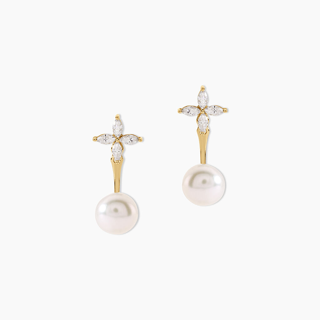 Bijoux D'Oreilles Norah Argent Dor&eacute; A L'Or 750/1000 Perle De Culture Oxyde De Zirconium - Ear cuffs Femme | Histoire d&rsquo;Or