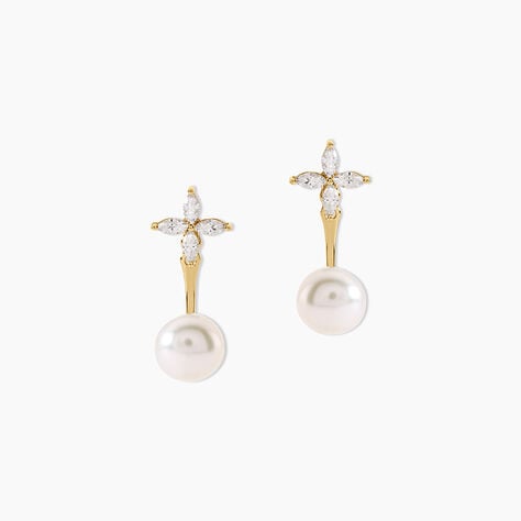 Bijoux D'Oreilles Norah Argent Dor&eacute; A L'Or 750/1000 Perle De Culture Oxyde De Zirconium - Ear cuffs Femme | Histoire d&rsquo;Or