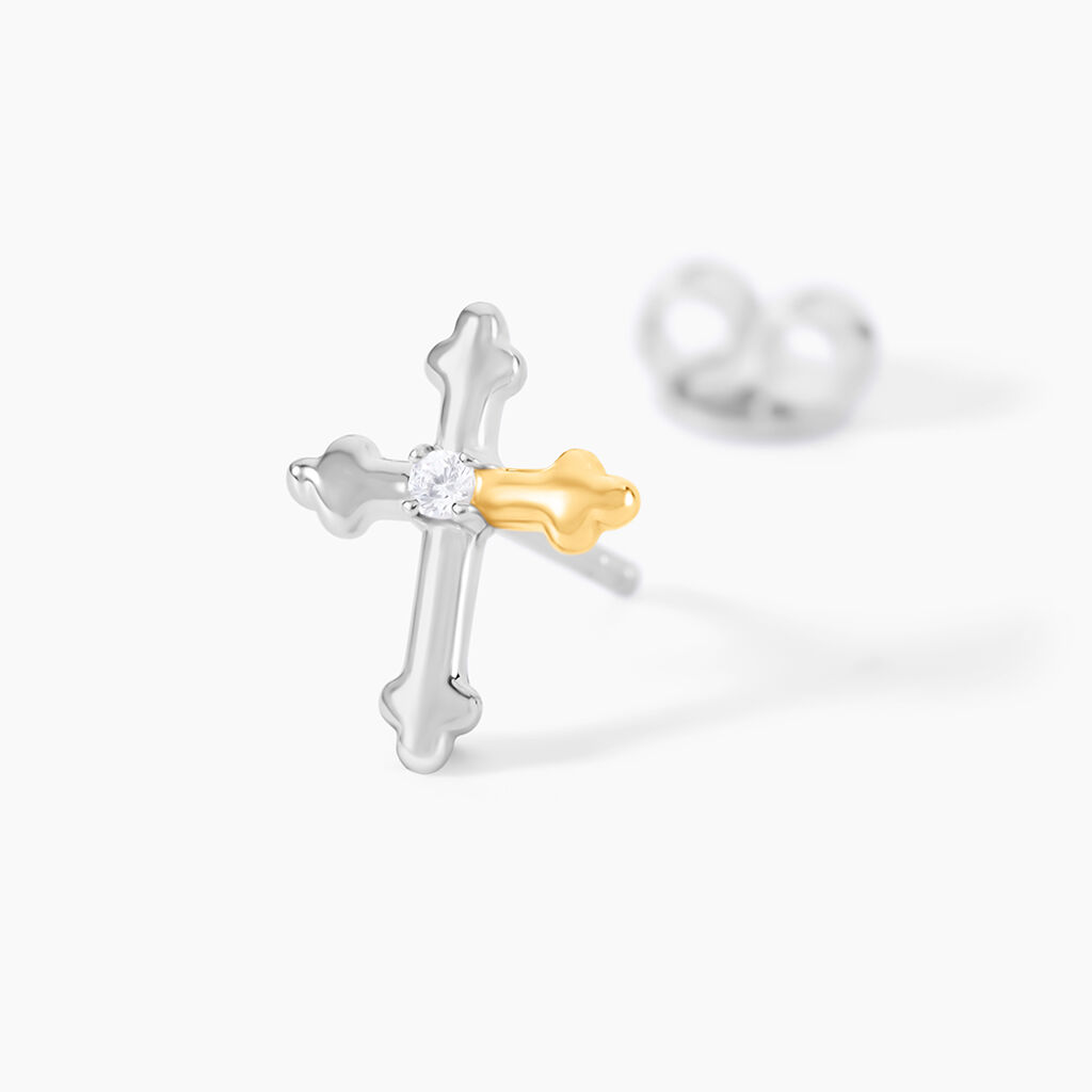 Boucles D'Oreilles Puces Or Jaune Argent Blanc Oxyde De Zirconium - Clous d'oreilles Femme | Histoire d&rsquo;Or