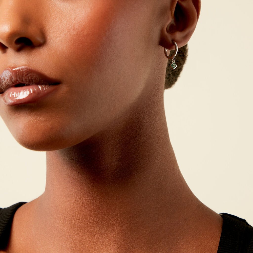 Créoles Clova Argent Blanc Pierre De Synthese - Boucles d'oreilles créoles Femme | Histoire d’Or