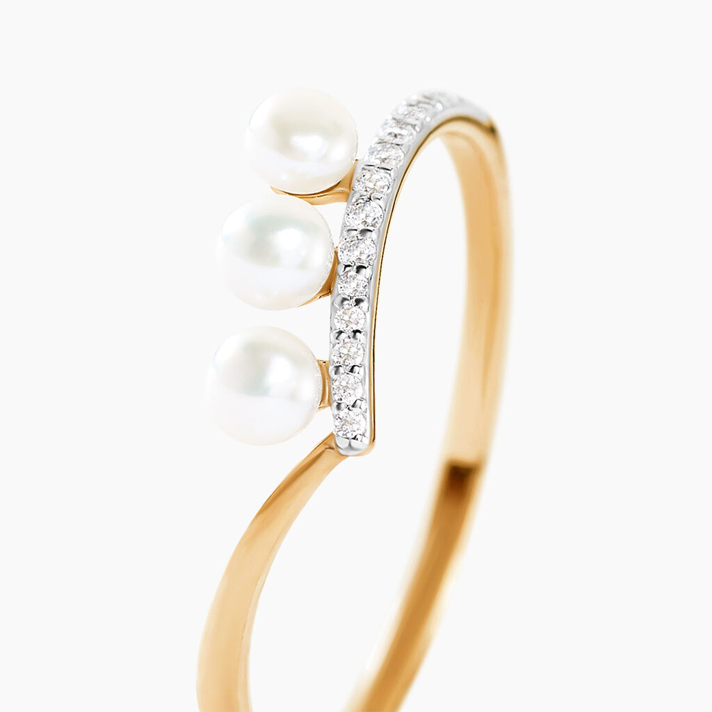 Bague Ambrogio Or Jaune Perle De Culture Oxyde De Zirconium - Bagues avec pierre Femme | Histoire d&rsquo;Or